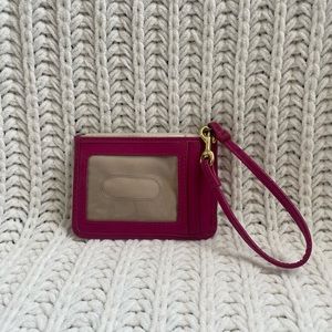 Coach Multicolor Plaid Wristlet with Pink Trim
